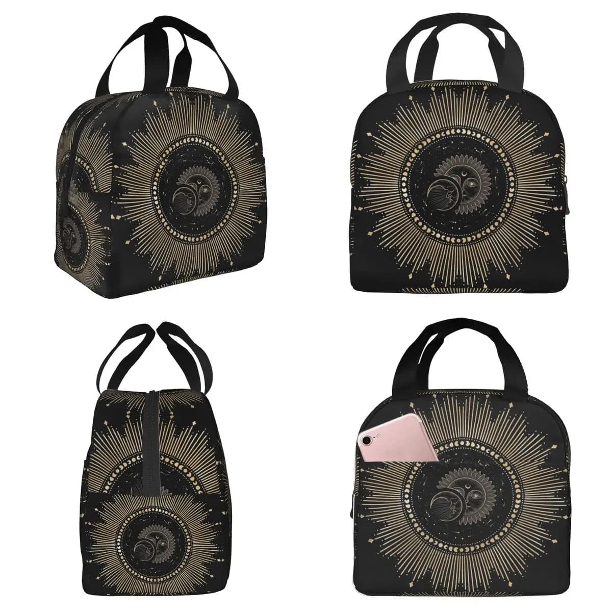 Boho Golden Crescent Moon And Sun Witch Insulated Lunch Bag for Kids School Cooler Thermal Food Box Tote Lunch Boxes Container