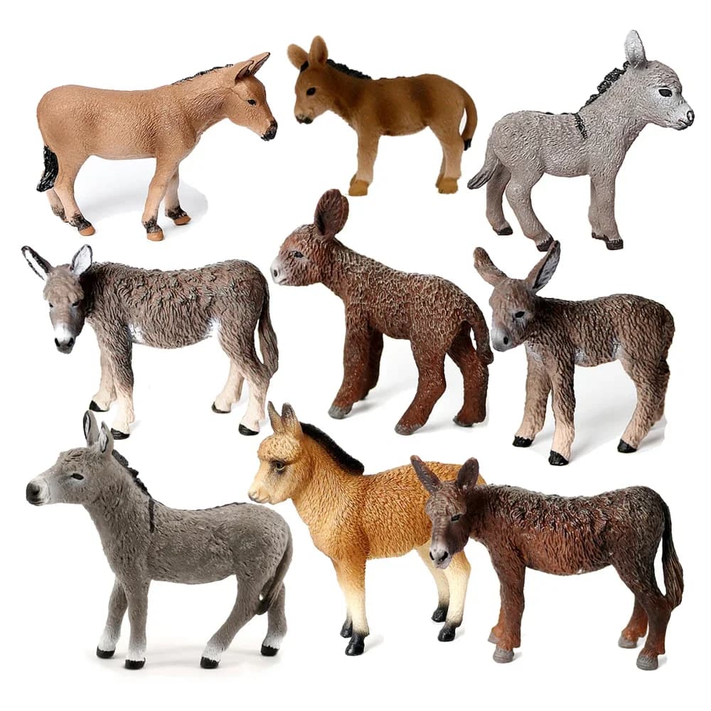 Modello di asino Animali giocattolo Figure Figurine di animali da fattoria Anime Action Figure Regali per bambini Giocattoli per bambini Giochi Decorazioni natalizie
