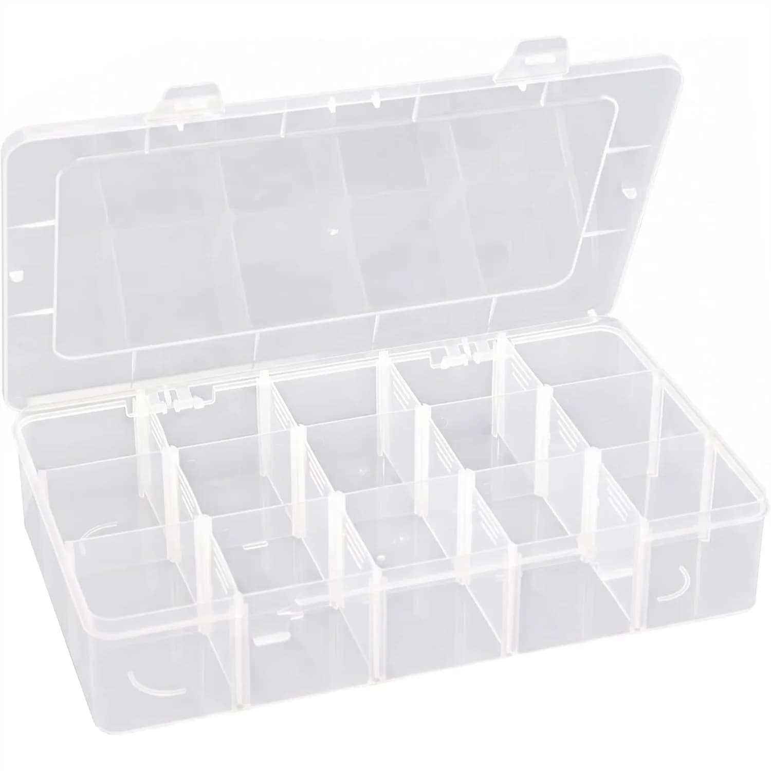 Scatola organizer in plastica con divisori, 15 scomparti grandi per la conservazione di perline e gioielli