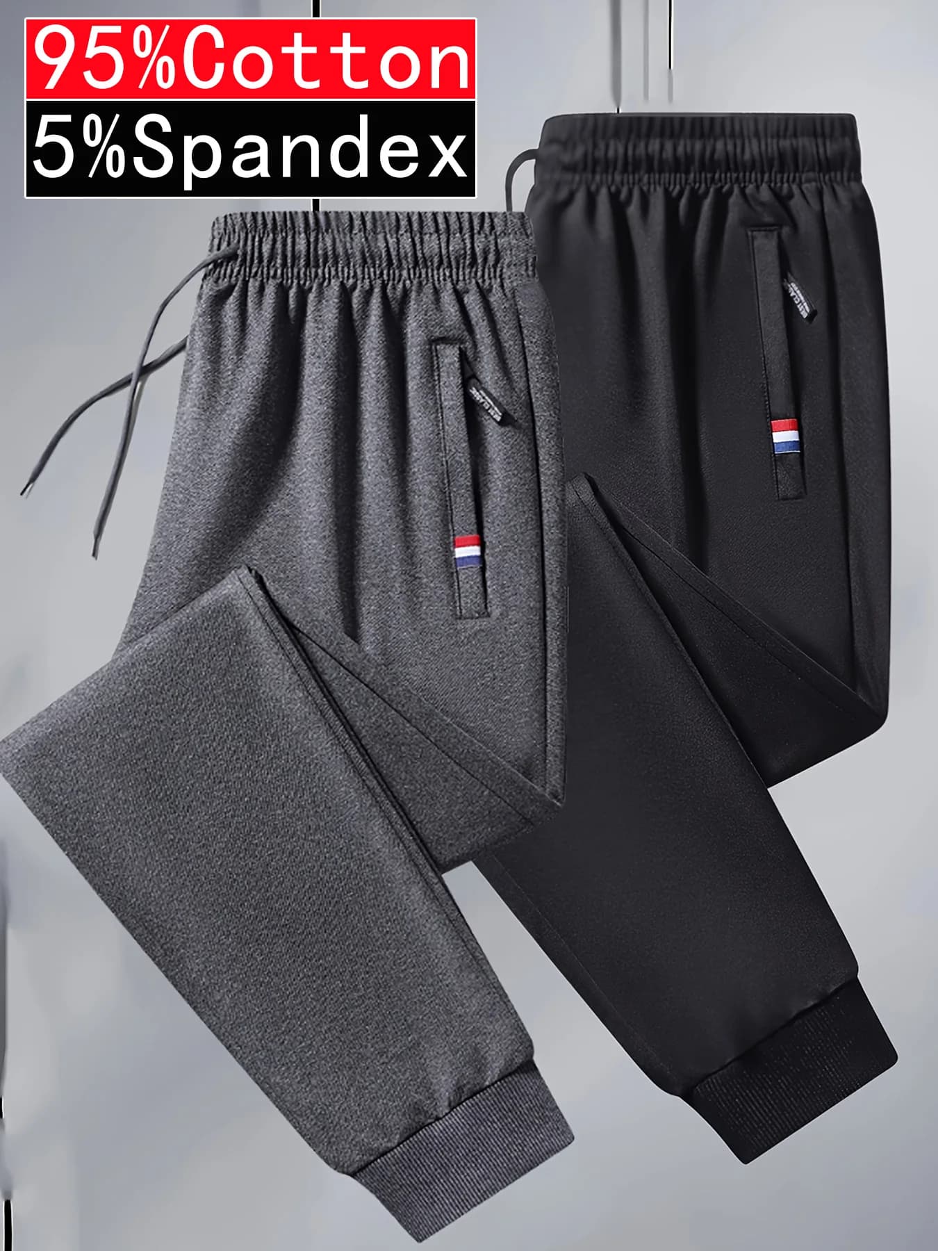 Pantaloni neri da 2 pezzi Cintura elasticizzata da uomo autunnale Tasca con cerniera Jogging Cotone elastico Fitness Sport Adatto Palestra Escursionismo Abbigliamento quotidiano