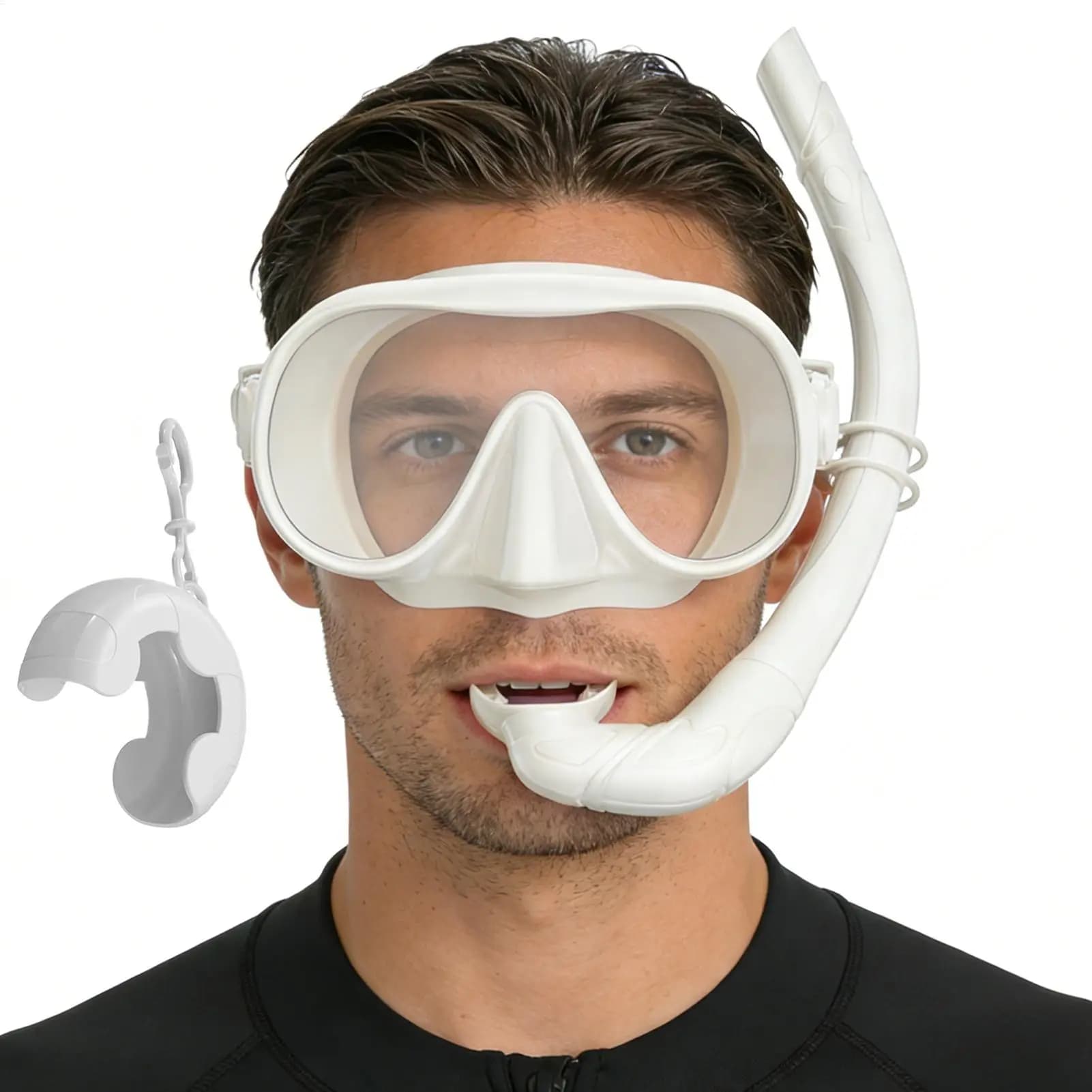Set Snorkel Pieghevole con Maschera Panoramica Anti-Perdita, Cinghia Regolabile e Scatola, Attrezzatura Subacquea per Adulti e Allenamento di Nuoto