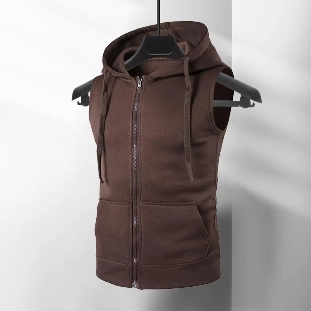 Giacca da uomo con cappuccio Giacca senza maniche con cerniera Gilet con coulisse Felpa con cappuccio Gilet Casual da uomo Felpa sportiva estiva slim fit