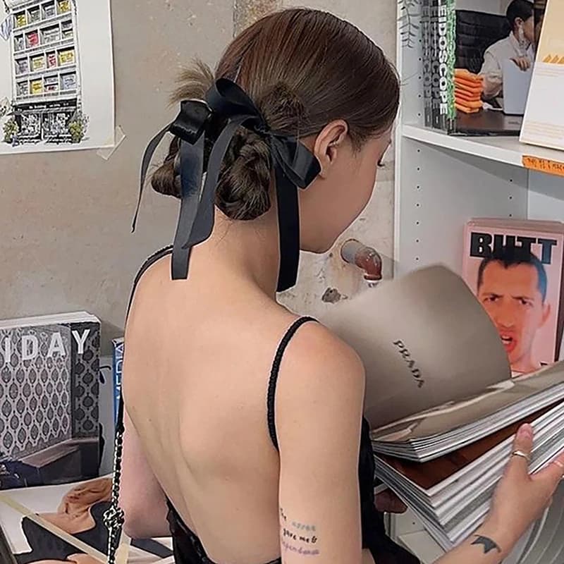 Nuovo Accessorio per Capelli: Fermaglio Lungo con Nastro Nero Stile Ballerina, Fiocco a Nastro Intrecciato, Stile Francese Puro Desiderio