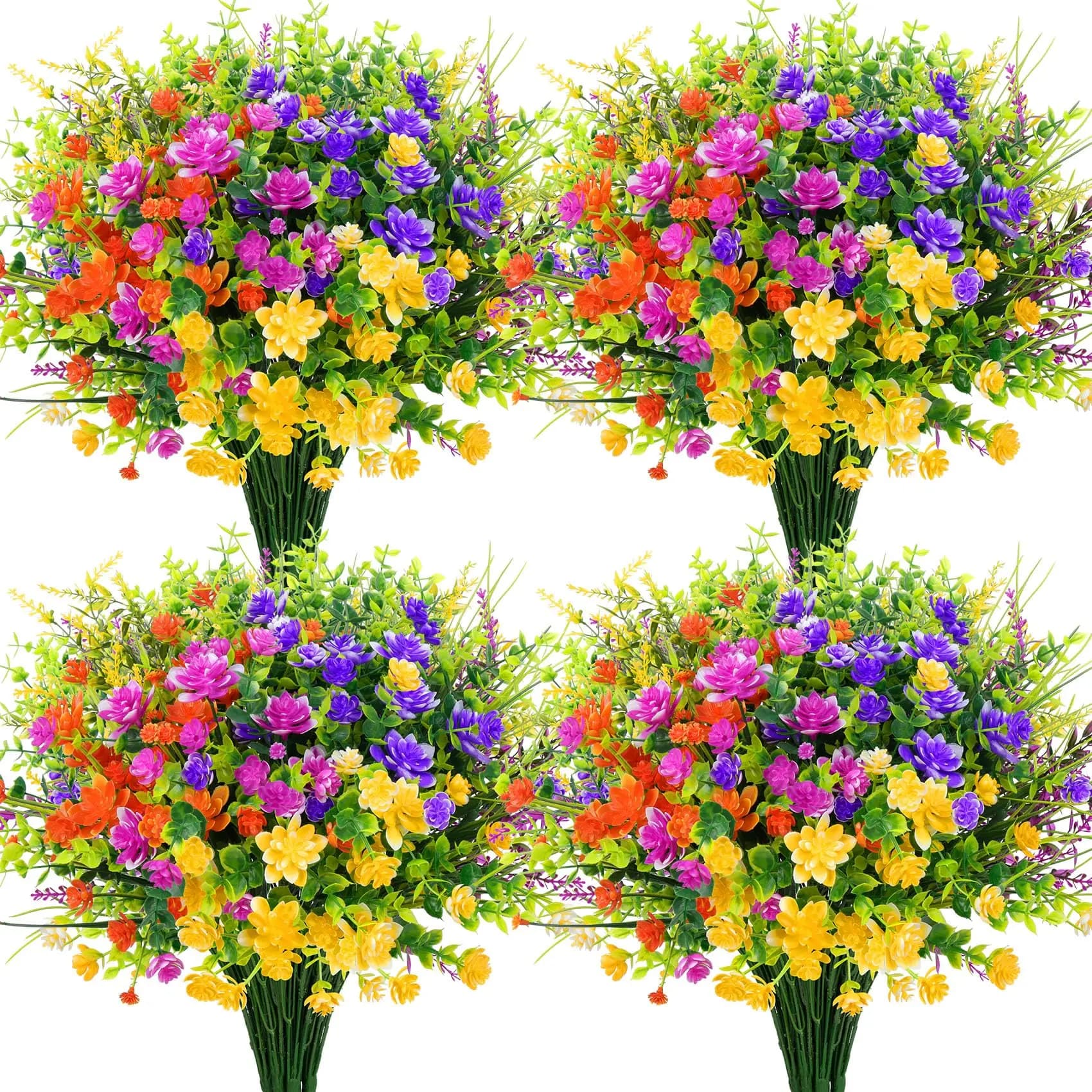 12 pezzi di fiori artificiali bouquet misto per esterni piante di arbusti di fiori finti in plastica resistente ai raggi UV per la decorazione del giardino di casa primaverile del portico