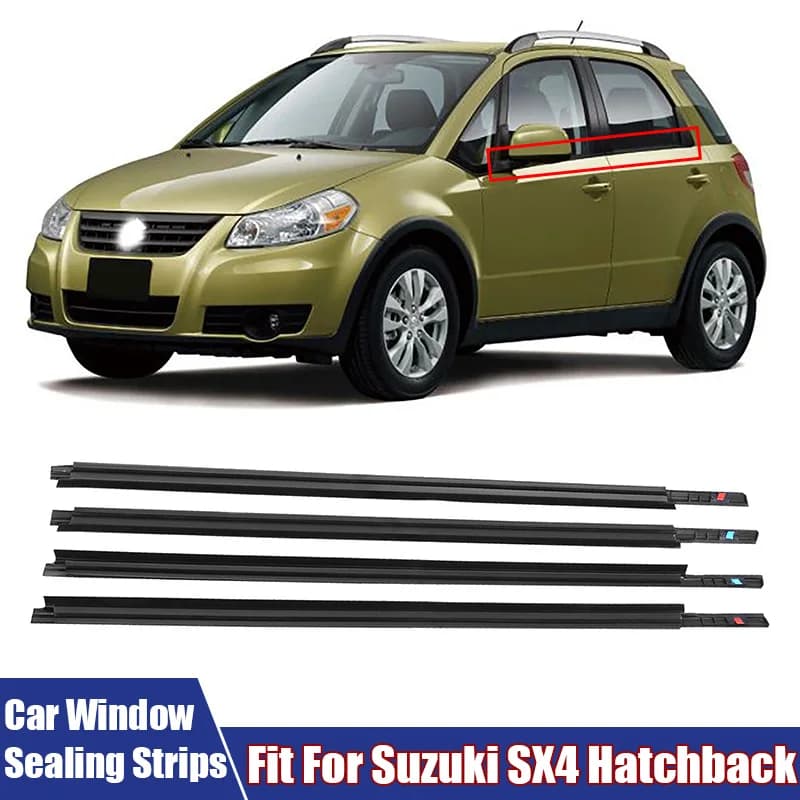4 strisce di tenuta in vetro per porte e finestre per auto, strisce meteorologiche nere in gomma impermeabile adatte per Suzuki SX4 Hatchback # 83811-56K00-000