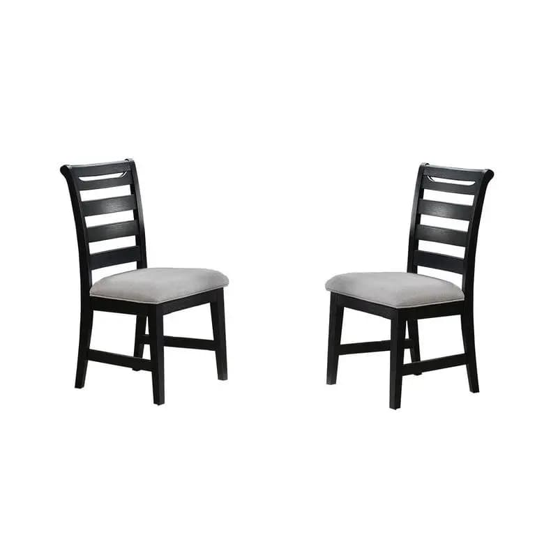 Set of 2 modern dining chairs with black-scale backrest and padded seat padded in rubber wood for kitchen and dining room