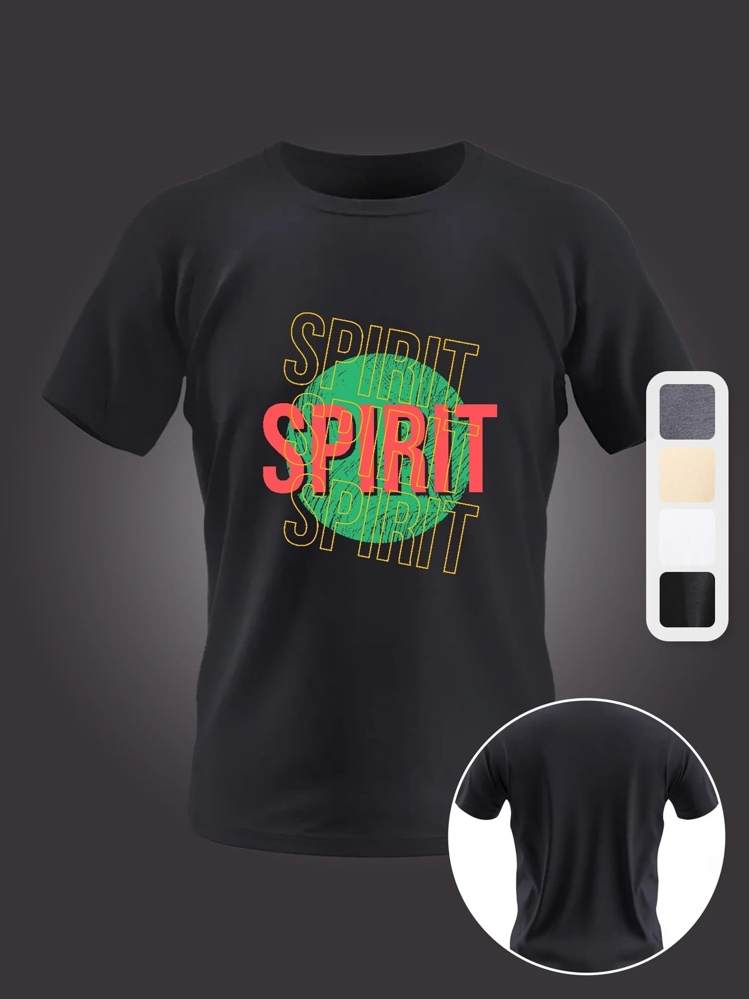 T-shirt casual da uomo con stampa lettere SPIRIT, girocollo, maniche corte, ad asciugatura rapida, comoda, estiva, per tutti i giorni