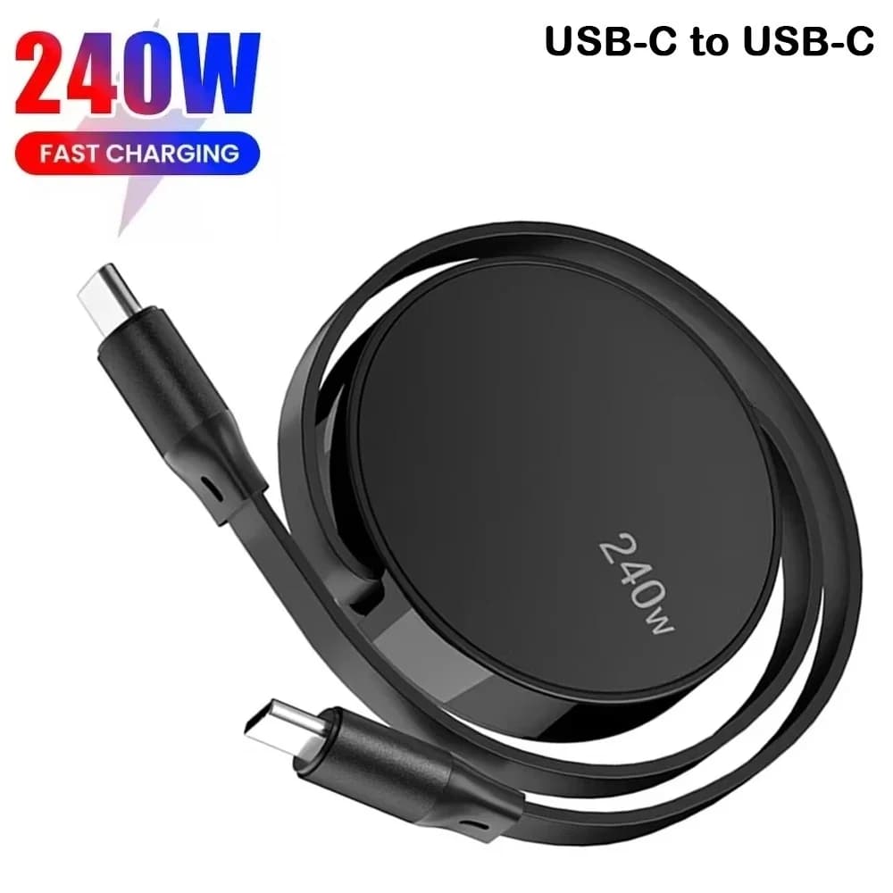 PD 240W USB-C to C Cable Retractable Fast Charging Data Cable 1M For iPhone Xiaomi Samsung Mobile Phone Type C Charger Cable