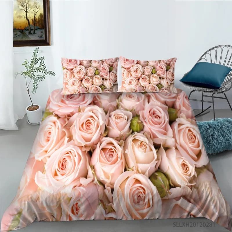 Set biancheria da letto con copripiumino doppio fiore rosa, copripiumino, king, queen, full size, federa con stampa 3D, letto singolo, matrimoniale, 22x240