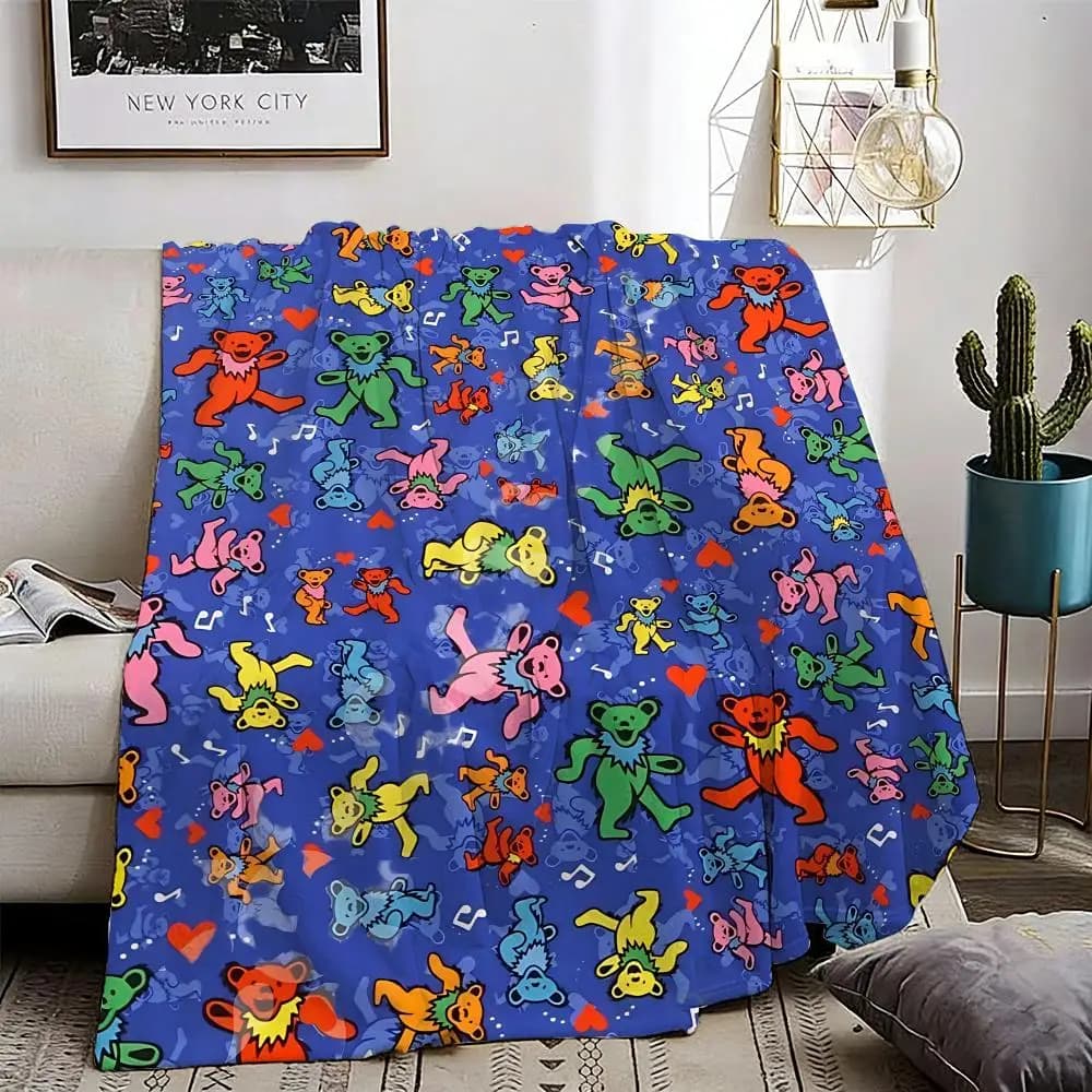 Album G-Grateful D-Dead band Throw Lightweight 240g Flannel Blanket Soft Skin-friendly for Summer Cooling
