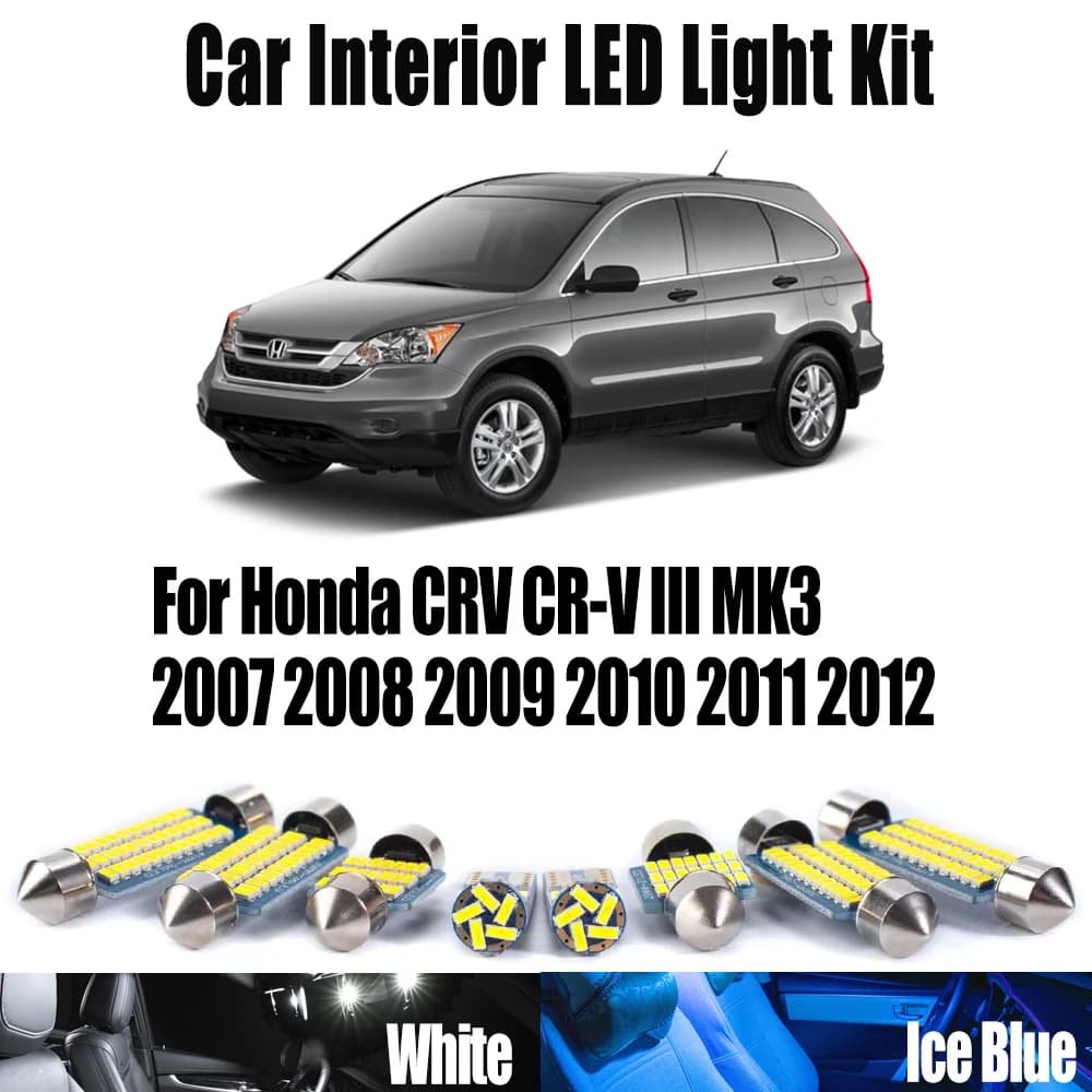 12Pcs Canbus Car Interior Map Dome Trunk Light For Honda CRV CR-V III MK3 2007 2008 2009 2010 2011 2012 LED Ceiling Bulbs Kit