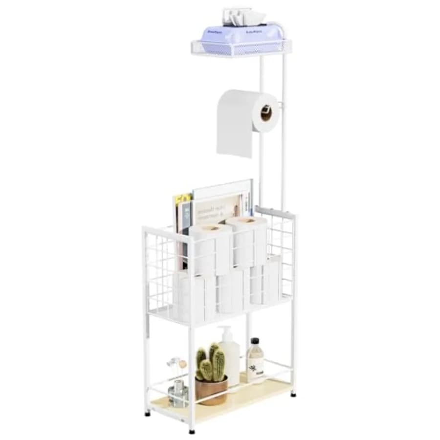 Portarotolo da terra - Portarotolo da bagno a 4 livelli con ripiano, scaffale portaoggetti per bagno, spazio extra