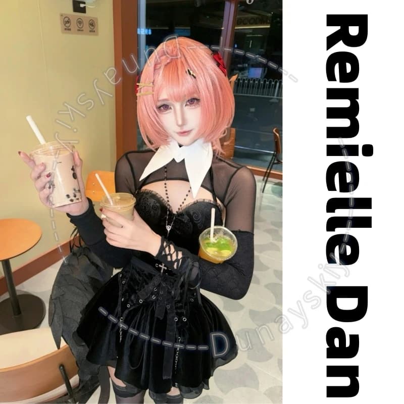 Remielle Dan Goth Lolita Bow Jirai Kei Pink Wigs Sexy Jumpsuit Hollowed Out Dress Halloween Cosplay Anime Game Zenless Zone Zero
