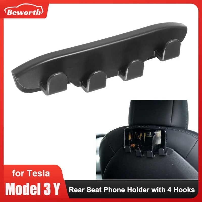Supporto per telefono per sedile posteriore per auto per Tesla Model 3/Y Staffa per poggiatesta per sedile posteriore con 4 ganci Organizzatore per borse Accessori per auto