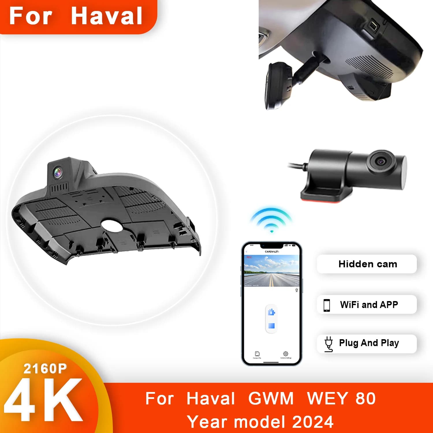 4K HD WIFi Plug and Play Car DVR Dash Cam for GWM WEY 80 FX SUPER UN Model Year from 2024 to 2025 DashCam Control APP