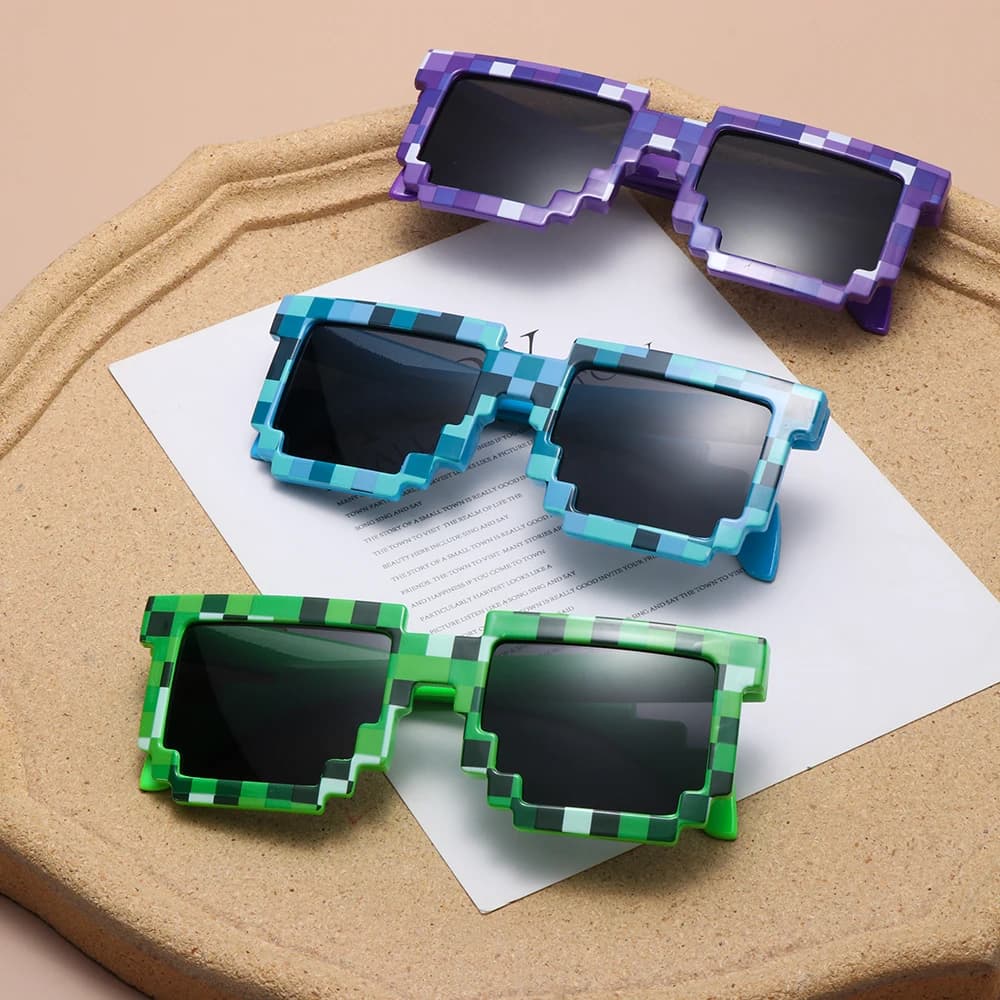 Occhiali da Sole per Bambini Divertenti, Occhiali da Sole per Cosplay, Gioco d'Azione, Occhiali Quadrati, Occhiali Pixel Mosaic, Occhiali Thug Life, Regalo per Bambini