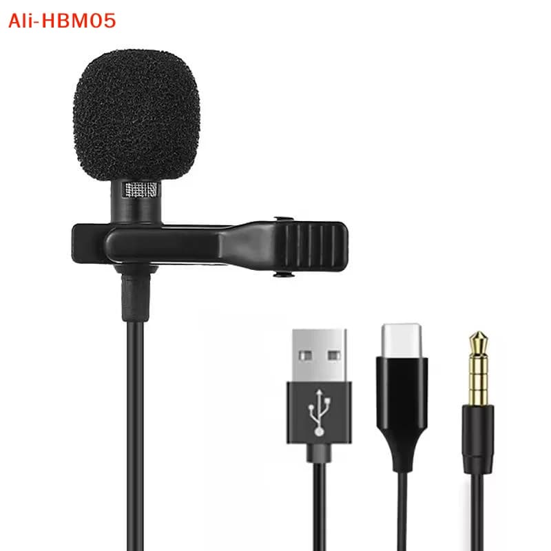 (HB05)1.5m Mini Portable Microphone Condenser Clip-on Lapel Mic Wired USB 3.5mm Type C Microphone For Laptop PC Camera