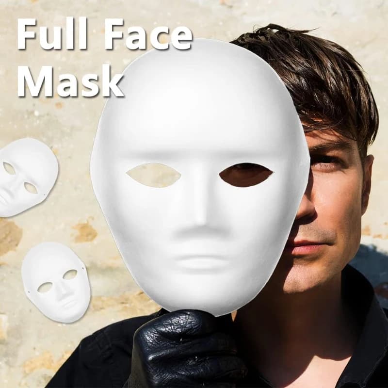 White Blank Paper Mache Full Face Mask DIY Hand Painted Halloween Carnival Masquerade Festival Party Cosplay Costume Decor Mask