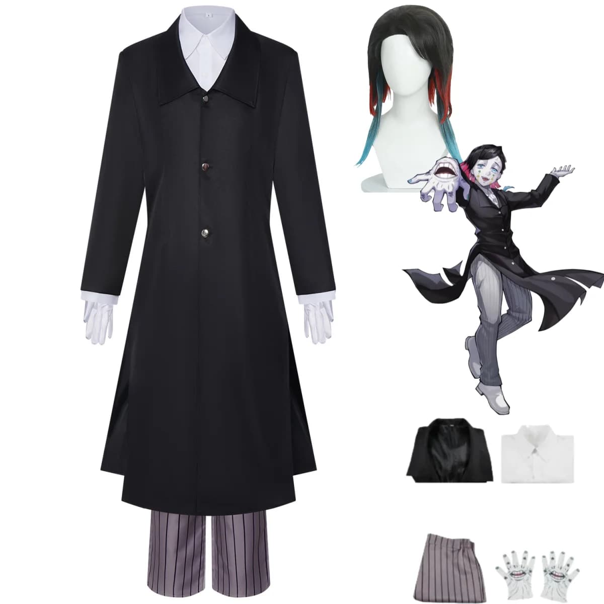 Costume Cosplay Anime Enmu Dream, Frac Nero, Uniforme, Camicia, Parrucca, per Adulti, Uomo e Donna, Abito per Natale e Carnevale