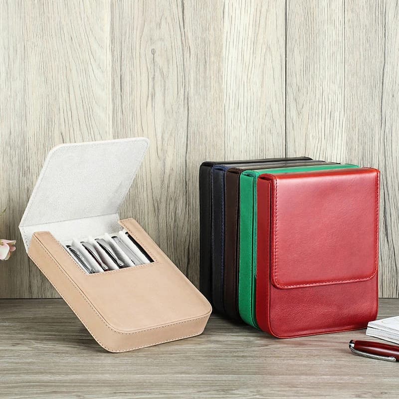 Handmade Fountain Pen Case Genuine Leather Holder Pencil Pouch Retro Pen Box Organizer School Office Men Women