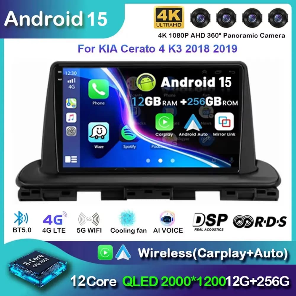 Android 15 Per Kia Cerato 4 IV Forte 2018 2019 2020 2021 Bluetooth Autoradio Stereo Sistema Intelligente Carplay Schermo Multimediale