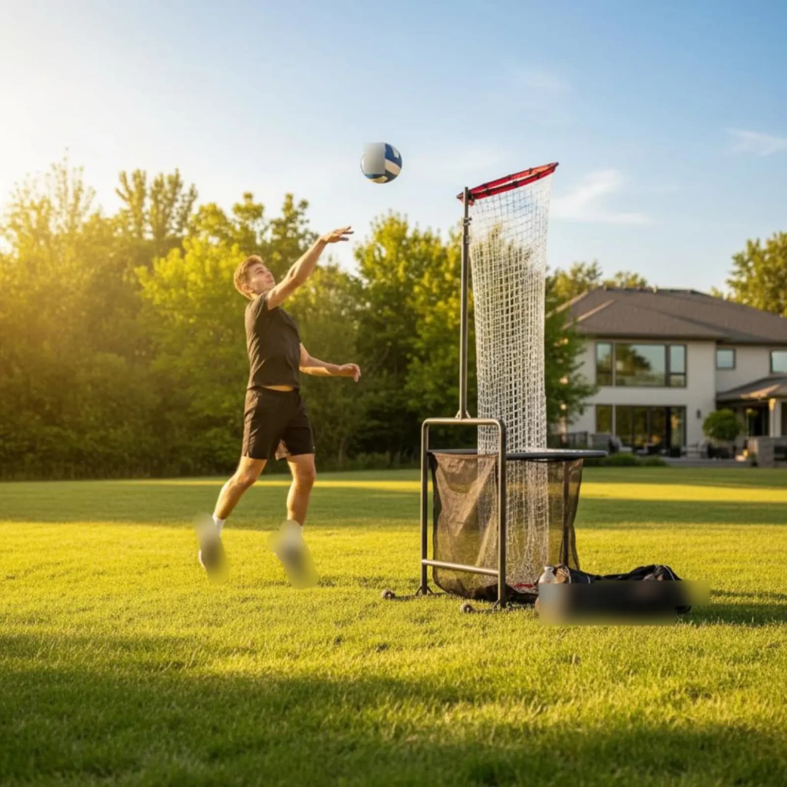 Adjustable Volleyball Training Net Long-Lasting Portable Volleyball Practice Net Indoor Outdoor Use Wheeled Base for Beginners