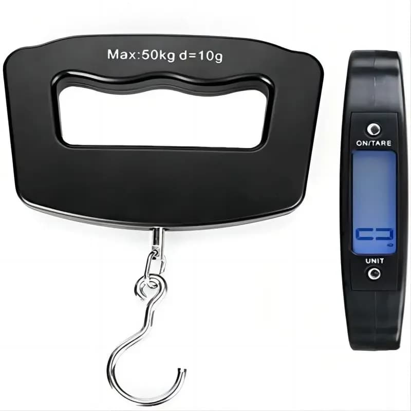 Bilancia Digitale per Bagagli, Scala Pesa Valigie Portatile da 50 Kg (110 Libbre) con Deviazione di 10g, con Gancio per Viaggi e Pesatura Pesci, Nera