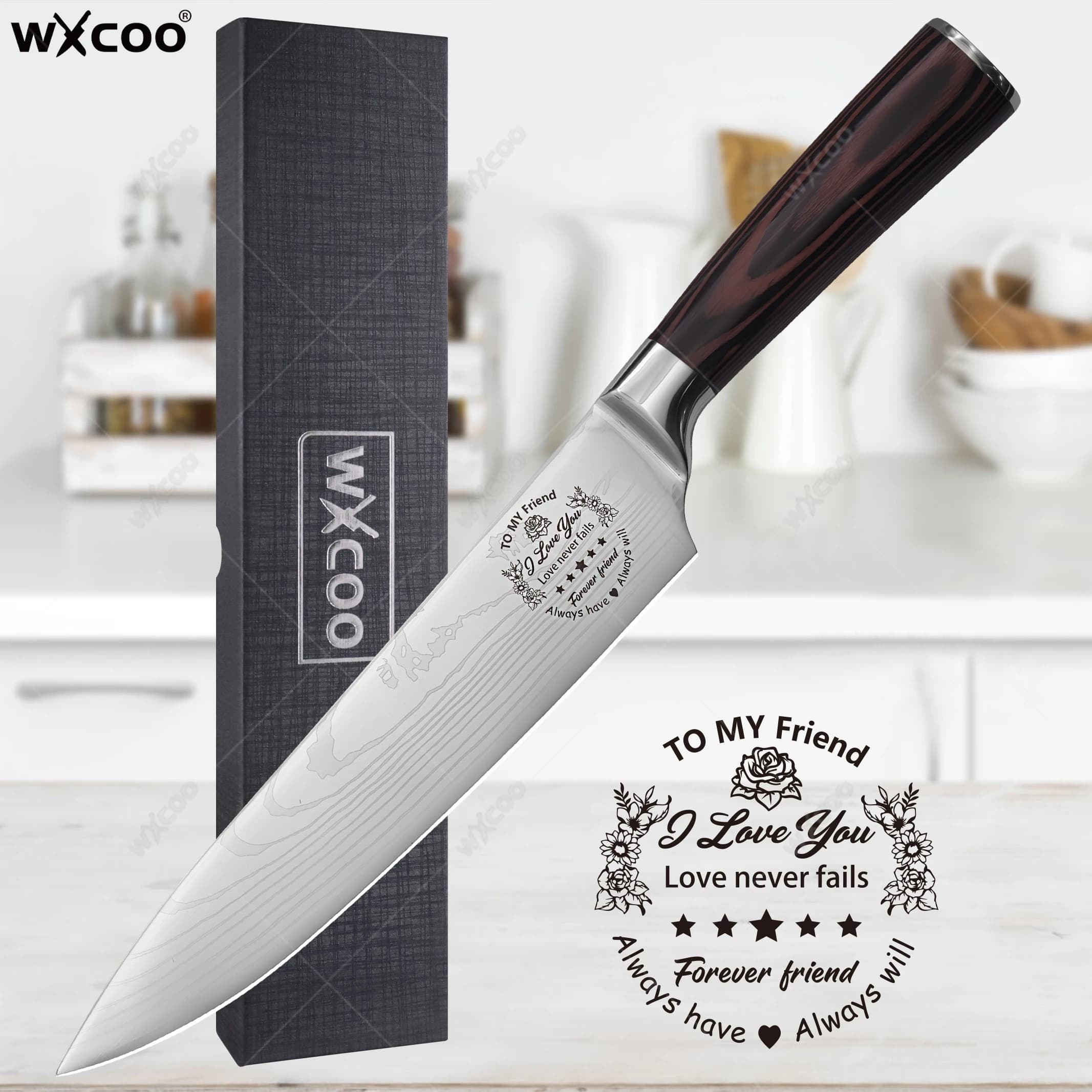 WXCOO Chef Knife Japanese Stainless Steel Sanding Laser Pattern Knives Professional Sharp Blade Knife Cooking Tool-TO MY WIFE