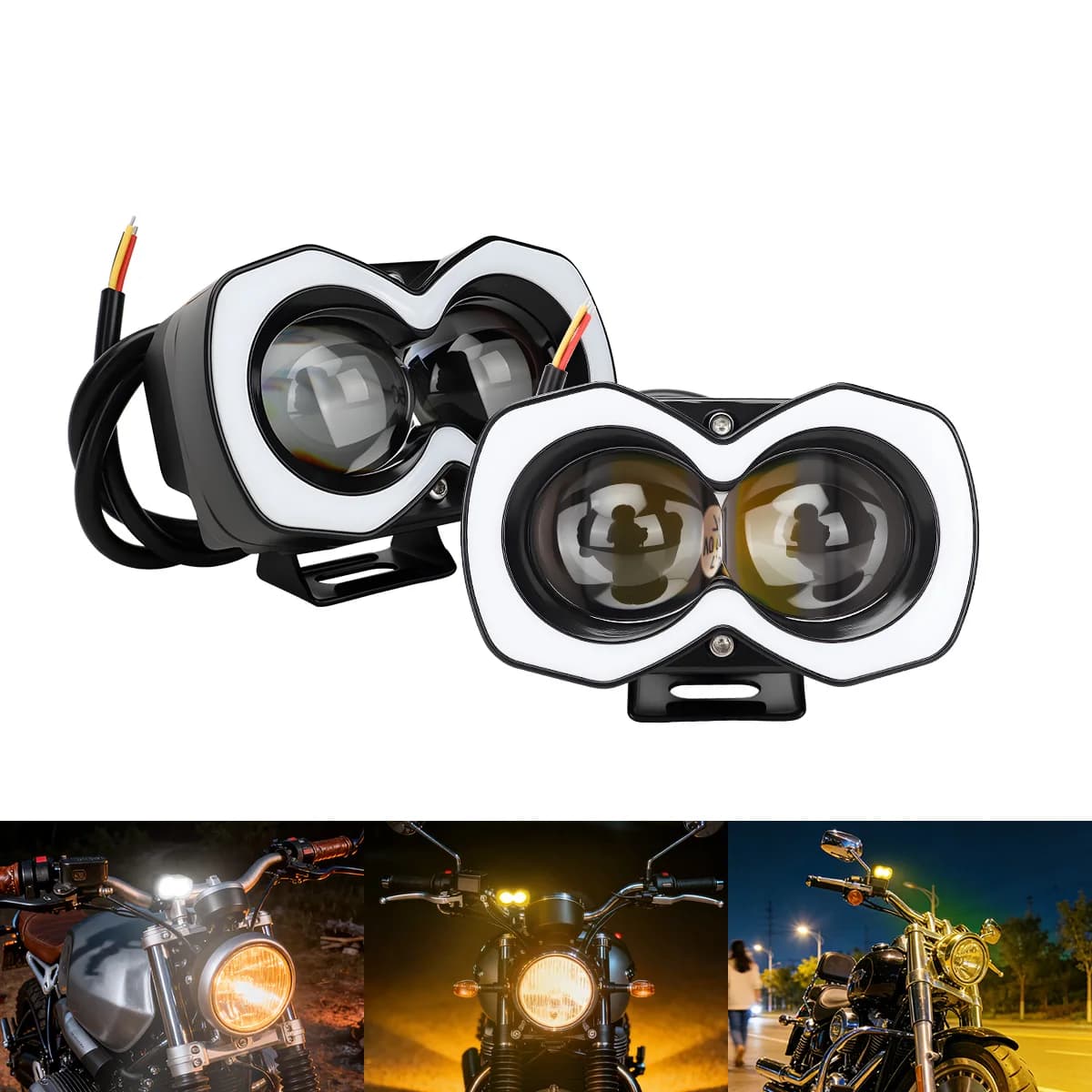 Faro LED per Moto con 2/3/4 Lenti, Luce di Segnalazione Bianca e Gialla, Lampada Lampeggiante RGB, Faro Anteriore LED per Moto