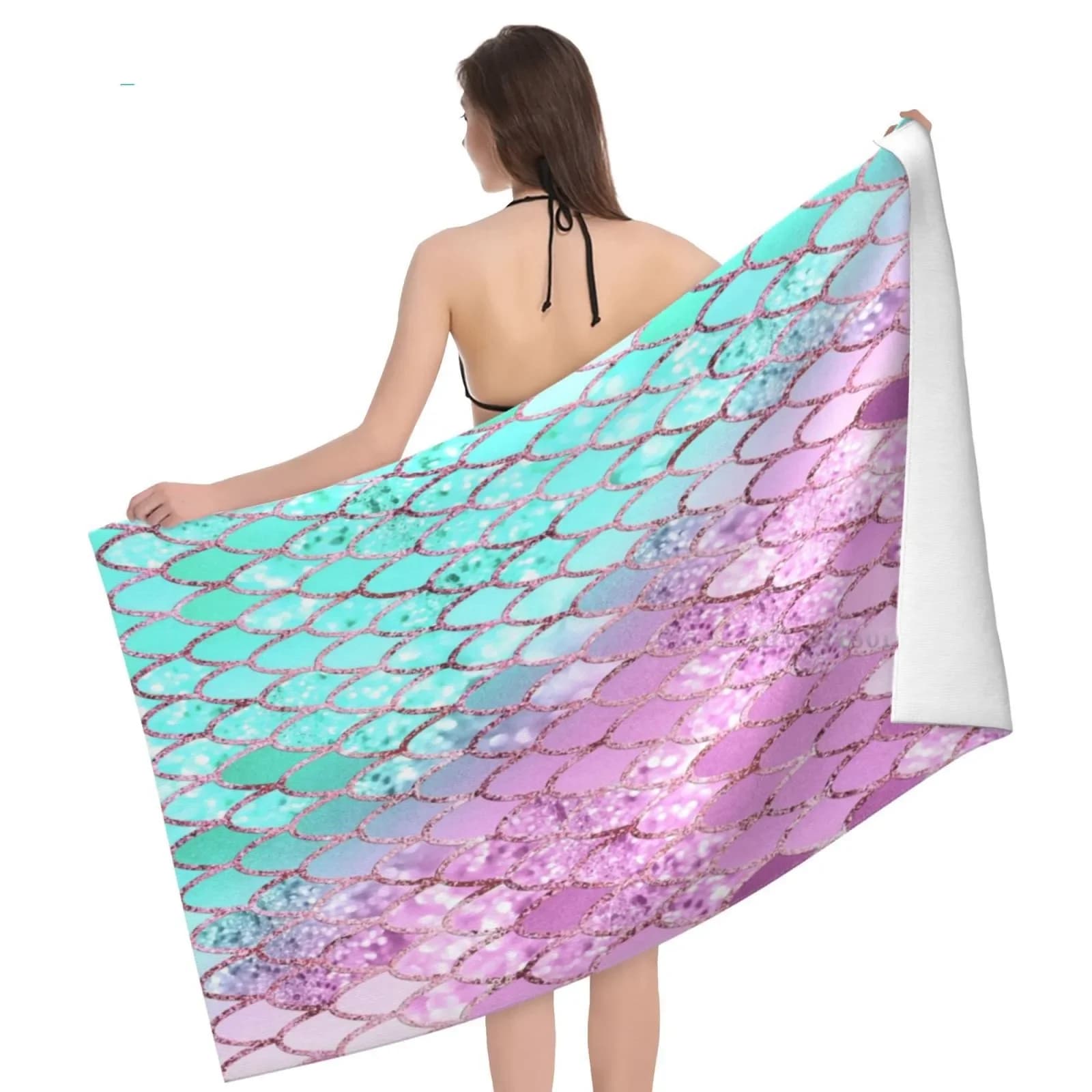 Magic Pink Blue Sirena Scale Asciugamani da spiaggia Piscina in microfibra Bagno Coda grande Coperta per adulti per ragazza Donna Viaggio Nuoto Asciugatura rapida