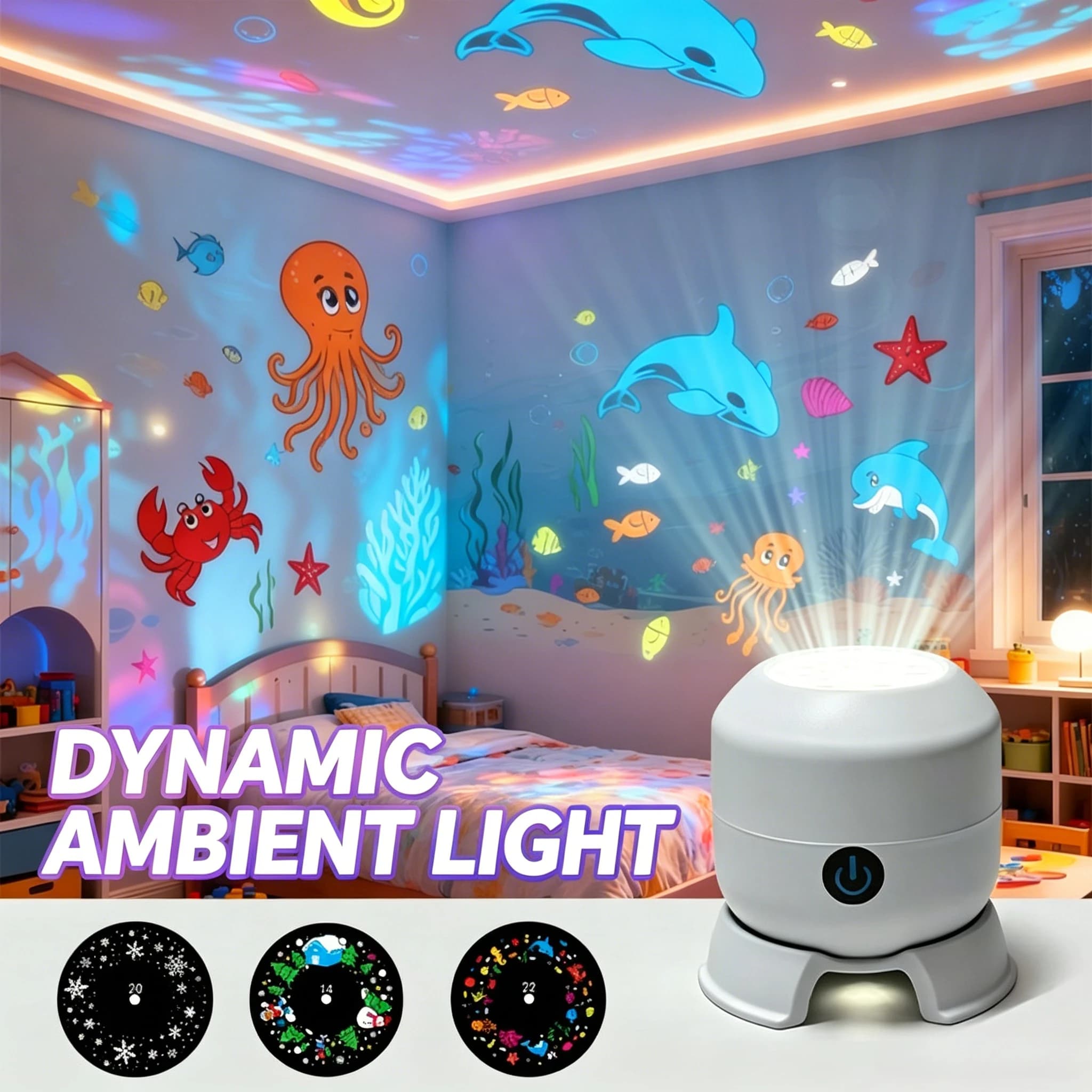 LED Starry Ocean Projector Light 360° Rotating Dynamic Projection Night Light USB Plug In Ambient Lamp for Room Party Decor Use