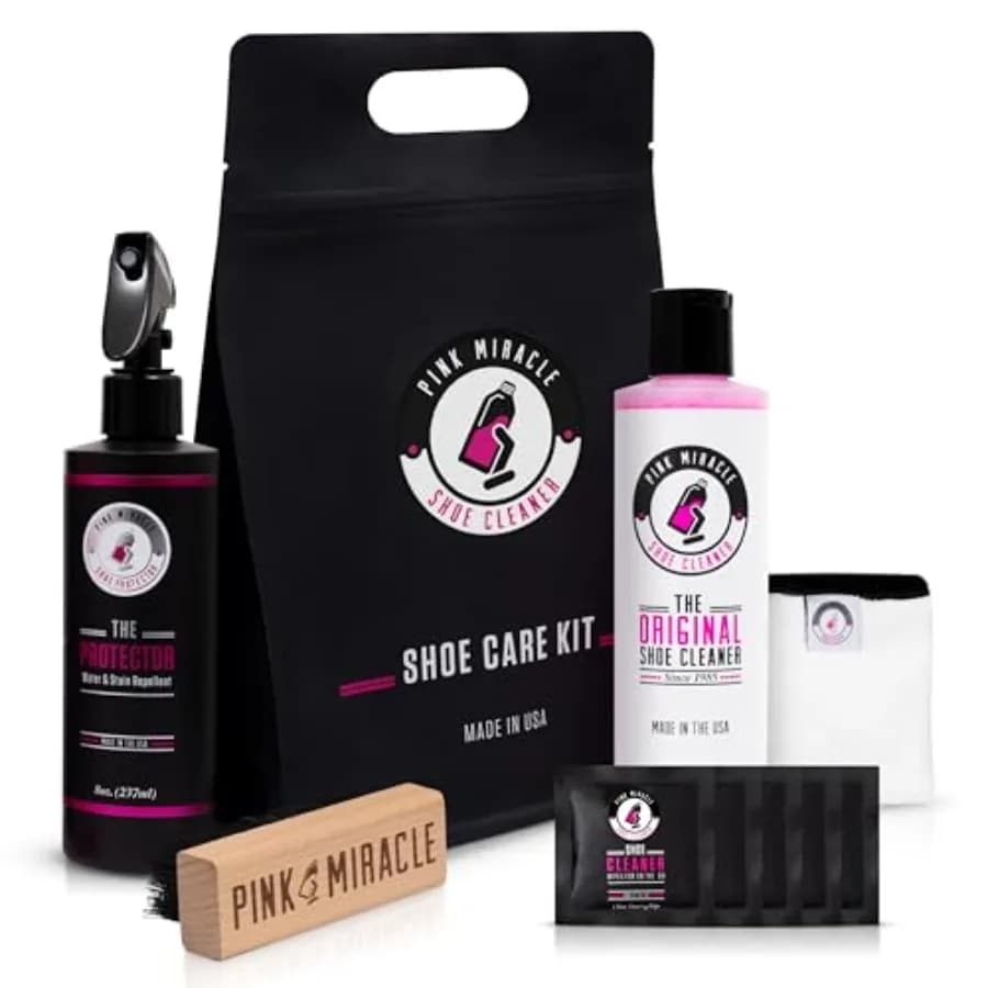 Pink Miracle Shoe Care Kit - Includes 8 oz. Shoe Cleaner and Brush, The Protector Sneaker Repellent Spray, Shoe Cleaning Wipes