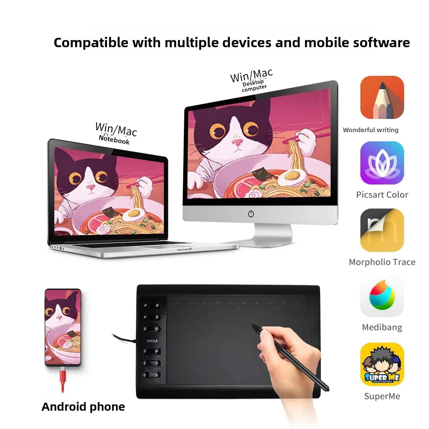 Tablet digitale 1060PLUS tablet da disegno a mano tablet collegato al telefono cellulare che disegna la penna passiva gratuita