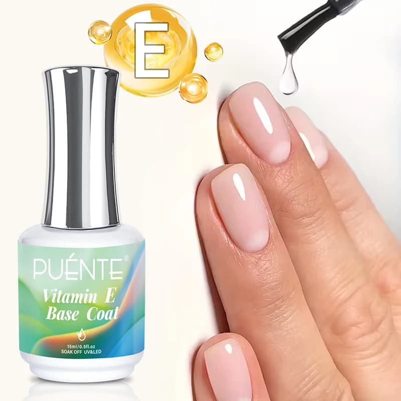 PUENTE 15ML Smalto Gel Base Coat alla Vitamina E per Unghie Sottili e Fragili, Rinforzante, Rimovibile con Soak Off, Gel UV per la Cura delle Unghie
