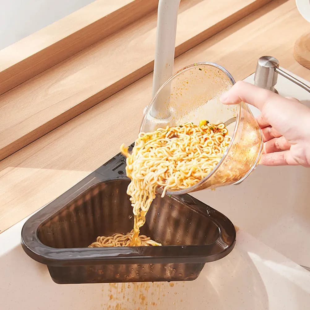 Set di 2 cestelli scolapiatti per lavello da cucina, filtro angolare regolabile a triangolo, portaoggetti sospeso, filtro per rifiuti