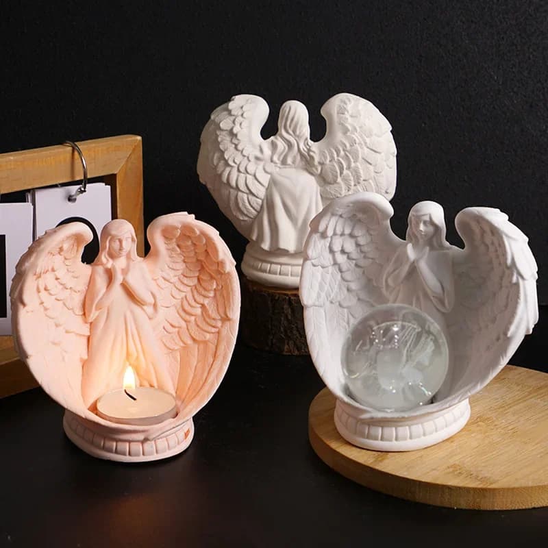 Stampo per Portacandele a Forma di Ali d'Angelo, Base per Sfera di Cristallo a Cuore con Piume, Stampi per Ornamenti in Gesso Natalizi