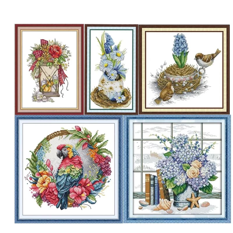 Joy Sunday Kit punto croce Modello di uccelli e fiori Tessuto stampato contato Tela Aida 16/14/11CT Set ricamo a mano fai da te Nuovo