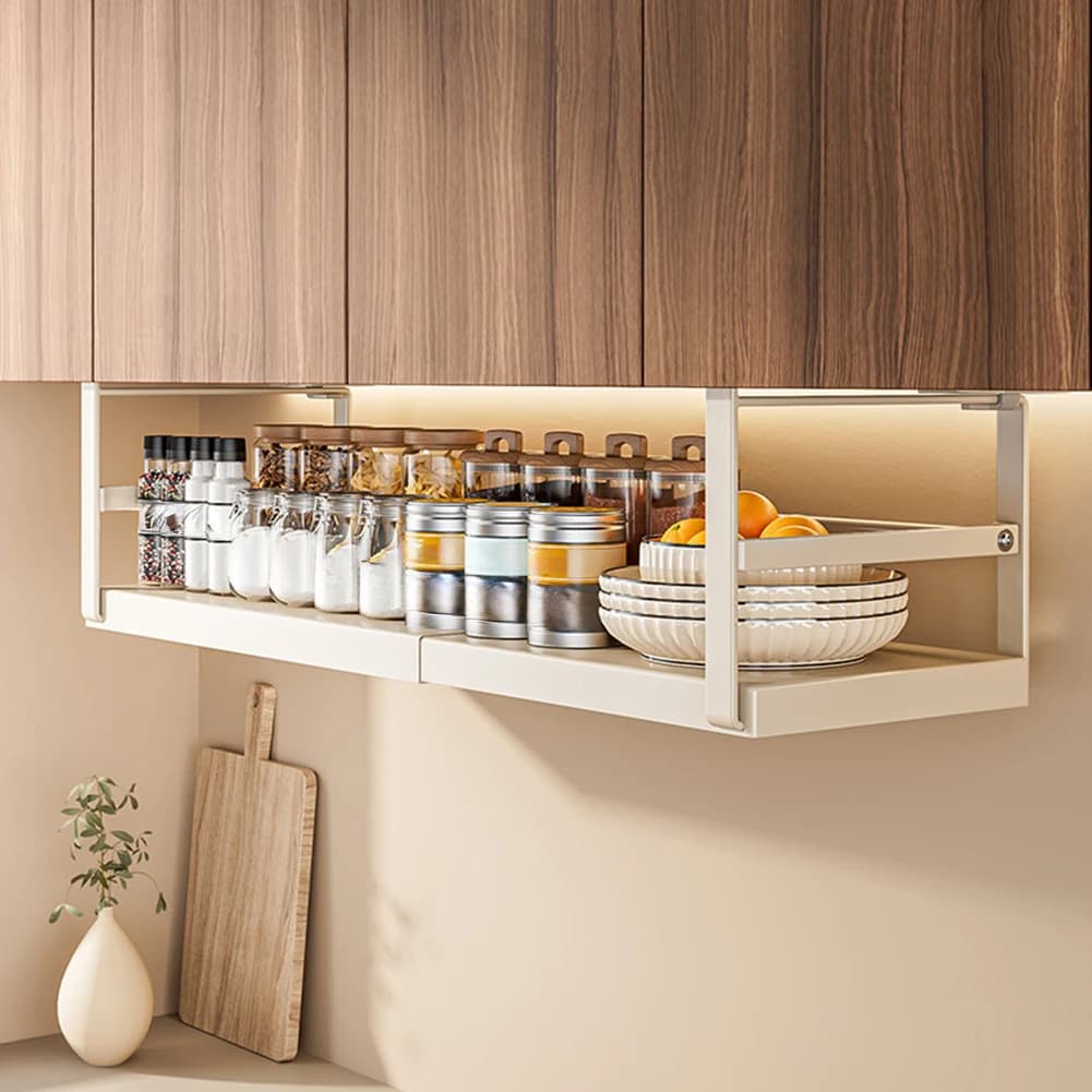 Mensola Espandibile Sottopensile, Cesto Organizer Sospeso Sottopensile, Mensola Portaoggetti in Metallo Sottoscrivania per Dispensa e Cucina