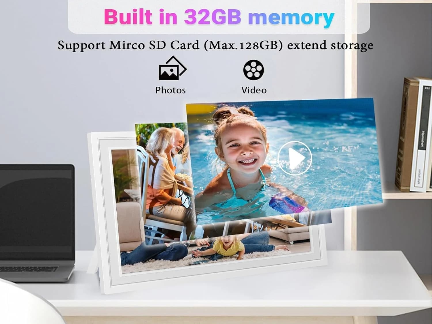 Cornice Digitale FRAMEO 15.6" Grande Cornice Fotografica Digitale con Schermo IPS, Memoria Integrata da 32GB, Condividi Foto e Video Tramite App