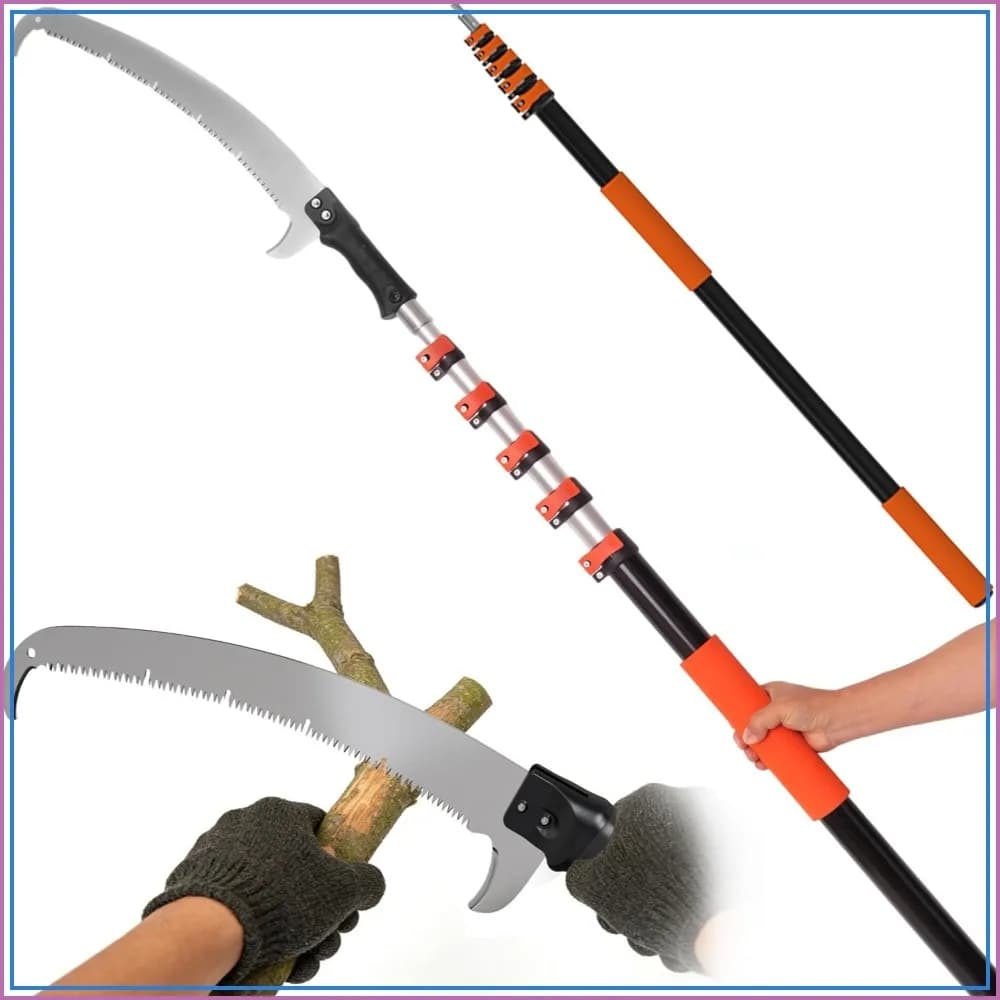 30FT Manual Pole Saw for Tree Trimming, 5-24FT Telescoping Pole with Dual Locking, 19" Detachable Pruning Saw Head, Yard Pruner for Garden Palms Shrubs