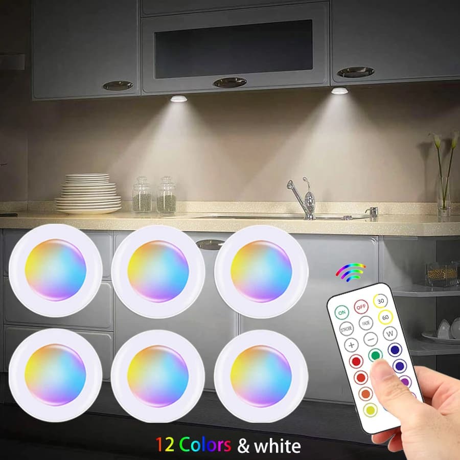 Luci a LED sotto l'armadio con telecomando Luce notturna che cambia colore RGB wireless per bancone dell'armadio della camera da letto della cucina