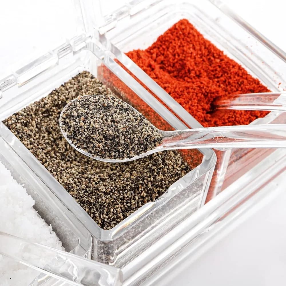 Set di contenitori per condimenti da cucina D2, contenitore trasparente in cristallo per condimenti, bottiglia per condimenti con coperchio, cucchiaio, utensili per condimenti da cucina