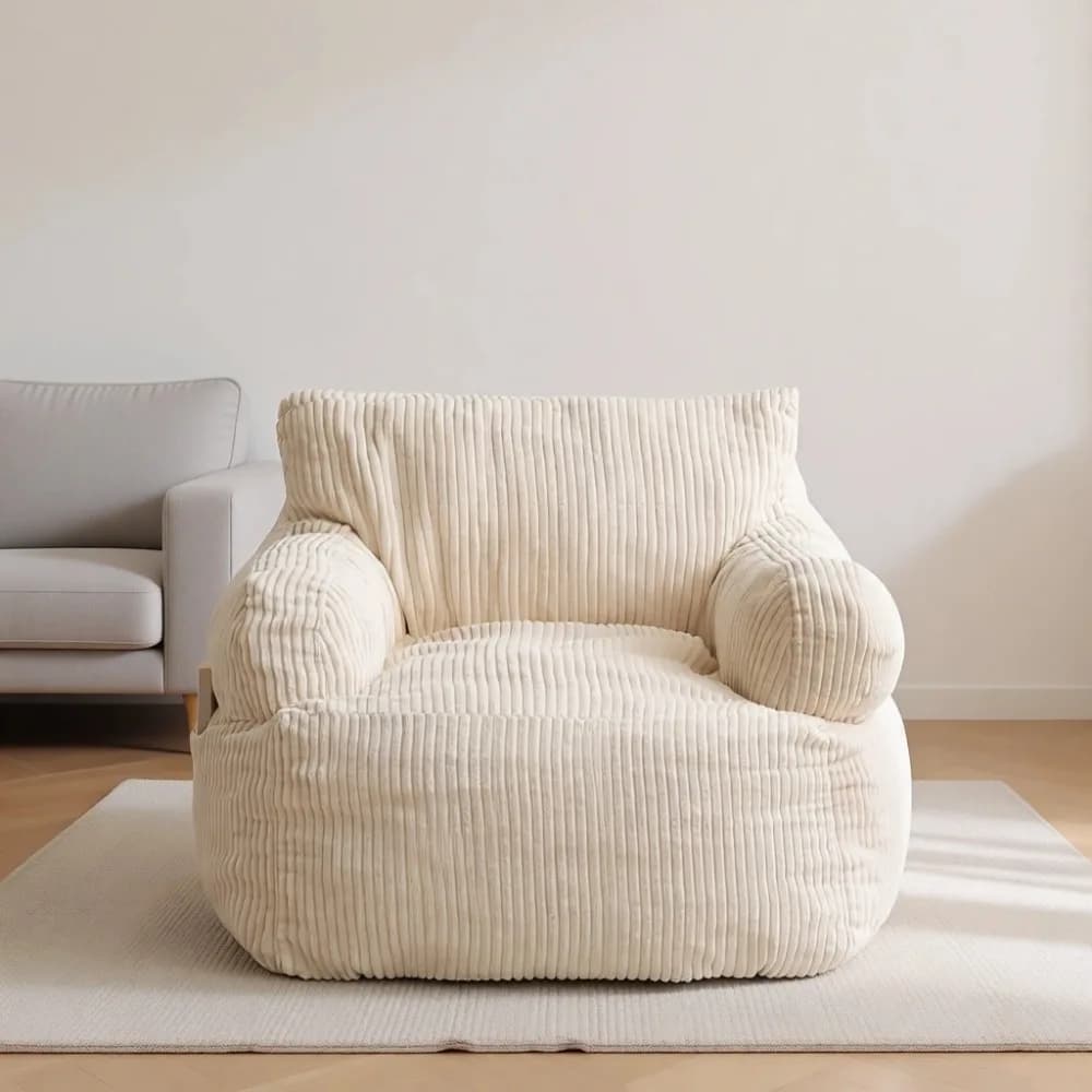 Poltrona a sacco per bambini, divano imbottito per neonati, sedia da pavimento pigra con tasca per giocare e leggere, beige