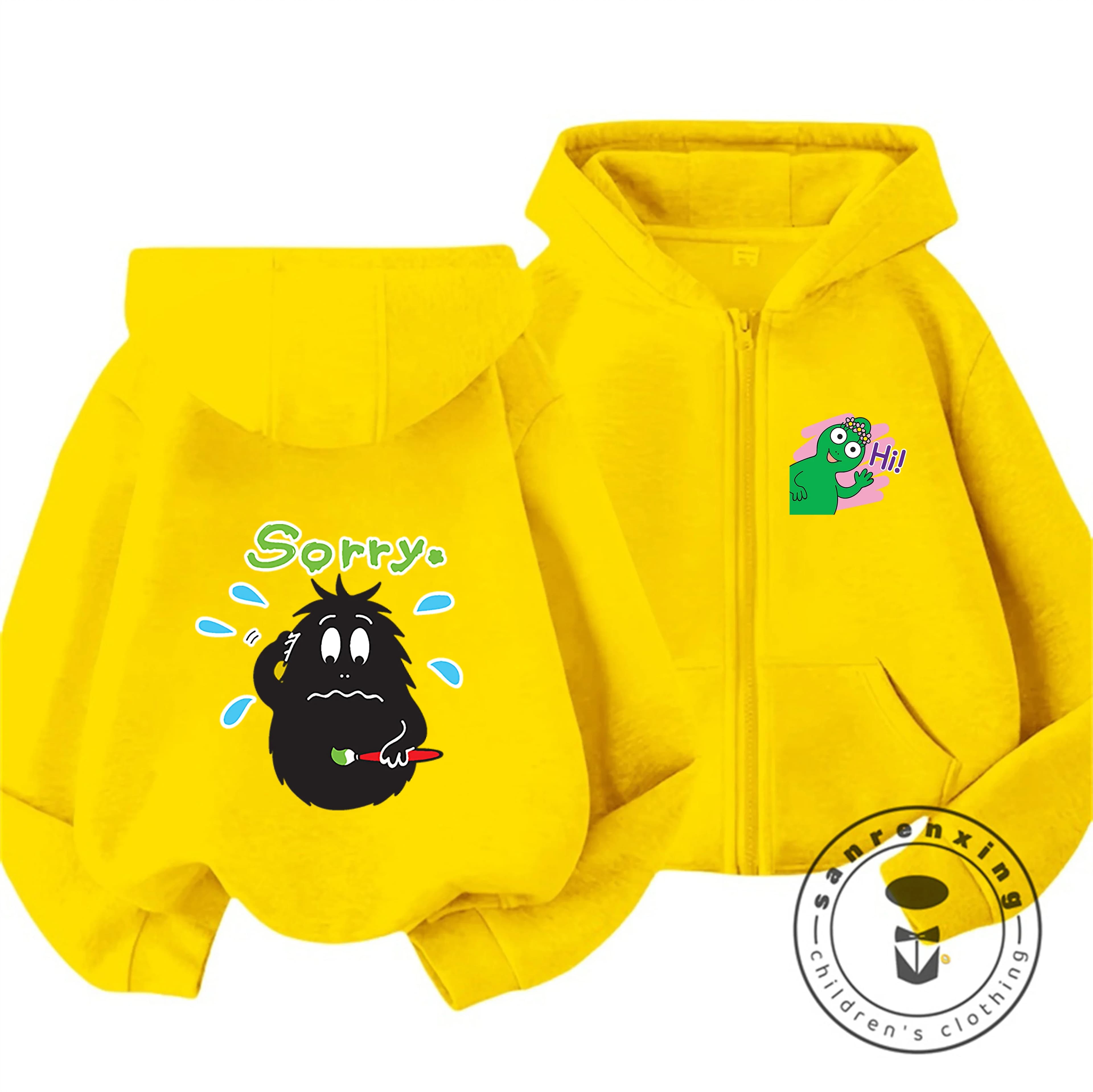 Felpa con cappuccio con zip per uso quotidiano, affascinante design a forma di cartone animato Les Barbapapa, felpa primaverile alla moda per ragazzi e ragazze 3 14 anni