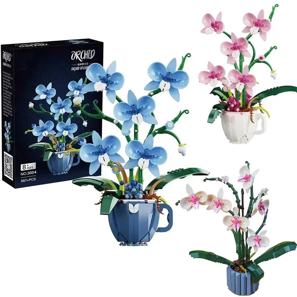 Bouquet di fiori di orchidea Blocchi di costruzione Set di fiori Blocco Bonsai Modello di pianta Mattoni Romantico fai da te Regalo di compleanno di San Valentino