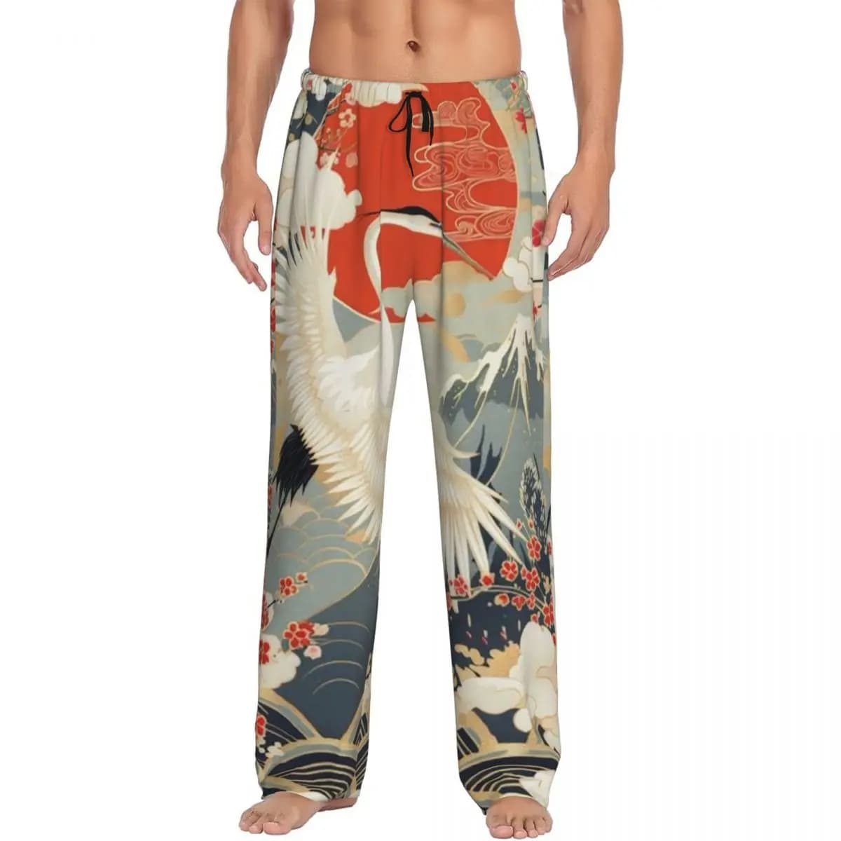 Pantaloni da pigiama con stampa di blocchi di legno giapponesi personalizzati con tatuaggi artistici giapponesi Pantaloni da notte da uomo con tasche