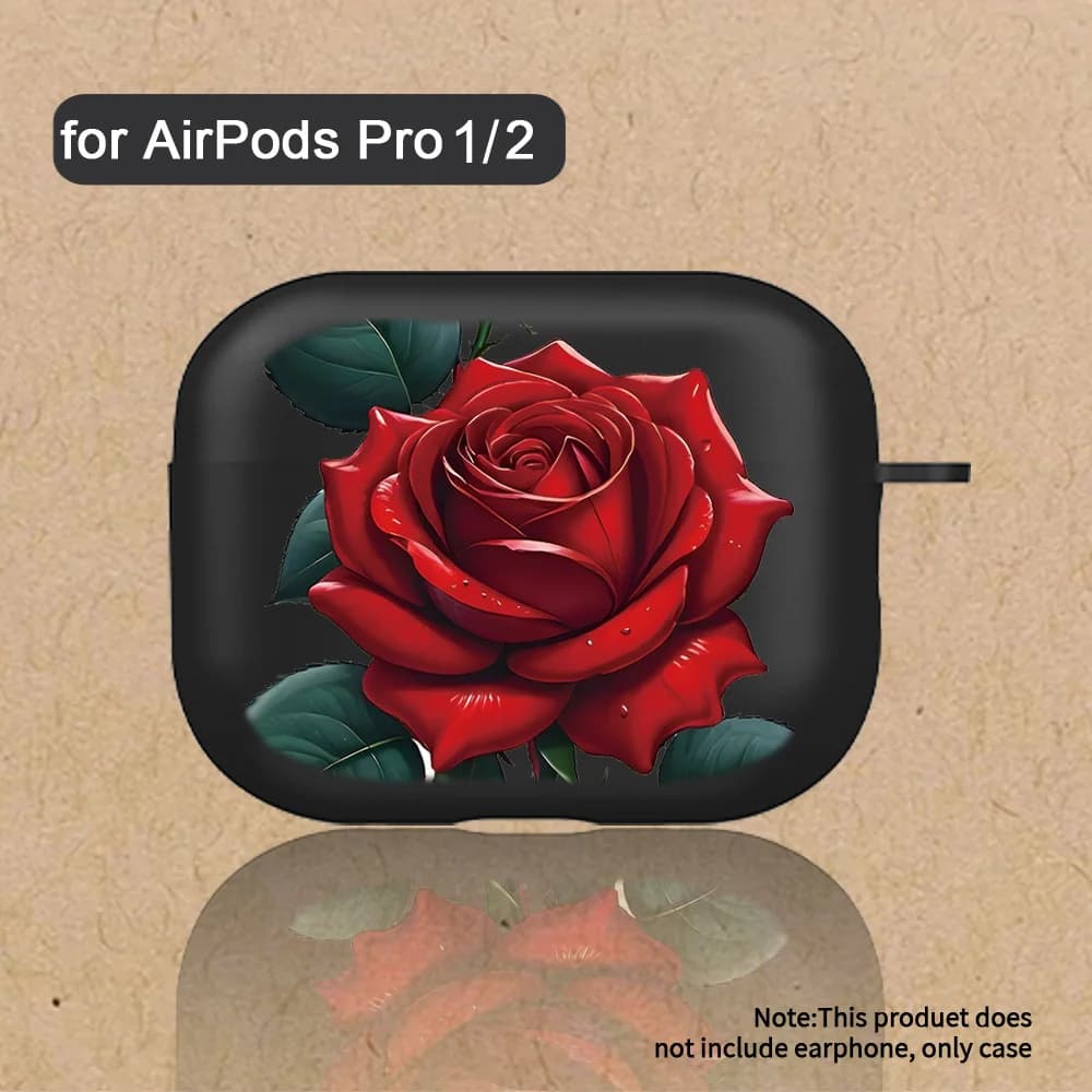 Cover Protettiva Antiurto con Motivo Rosa Rossa per AirPods Pro2/Pro3/Pro e AirPods 4/3/1/2