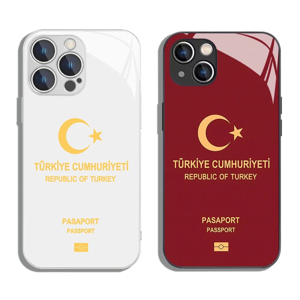 Turkey Passport Metallic-Color Phone Case For iPhone X XR XS 16 15 14 13 12 Mini 11 Pro Max 7 8 SE20 Plus Glass Hard Cover
