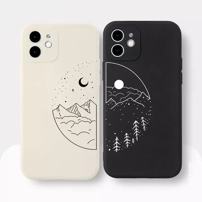 Aesth Sun Moon Phone Case for iPhone 17 ProMax 15 14 13 12 11 16 Pro Max Plus Mini SE Cover
