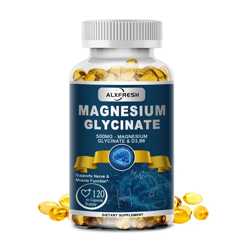 Capsule di Glicinato di Magnesio 500mg con Zinco, Vitamina D3 e B6, Senza OGM, Integratore Nutrizionale per il Supporto di Nervi, Muscoli e Ossa